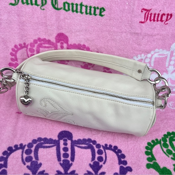 Vintage White Juicy Couture Purse Barrel Bag Handbag Satchel Y2K - Picture 5 of 13
